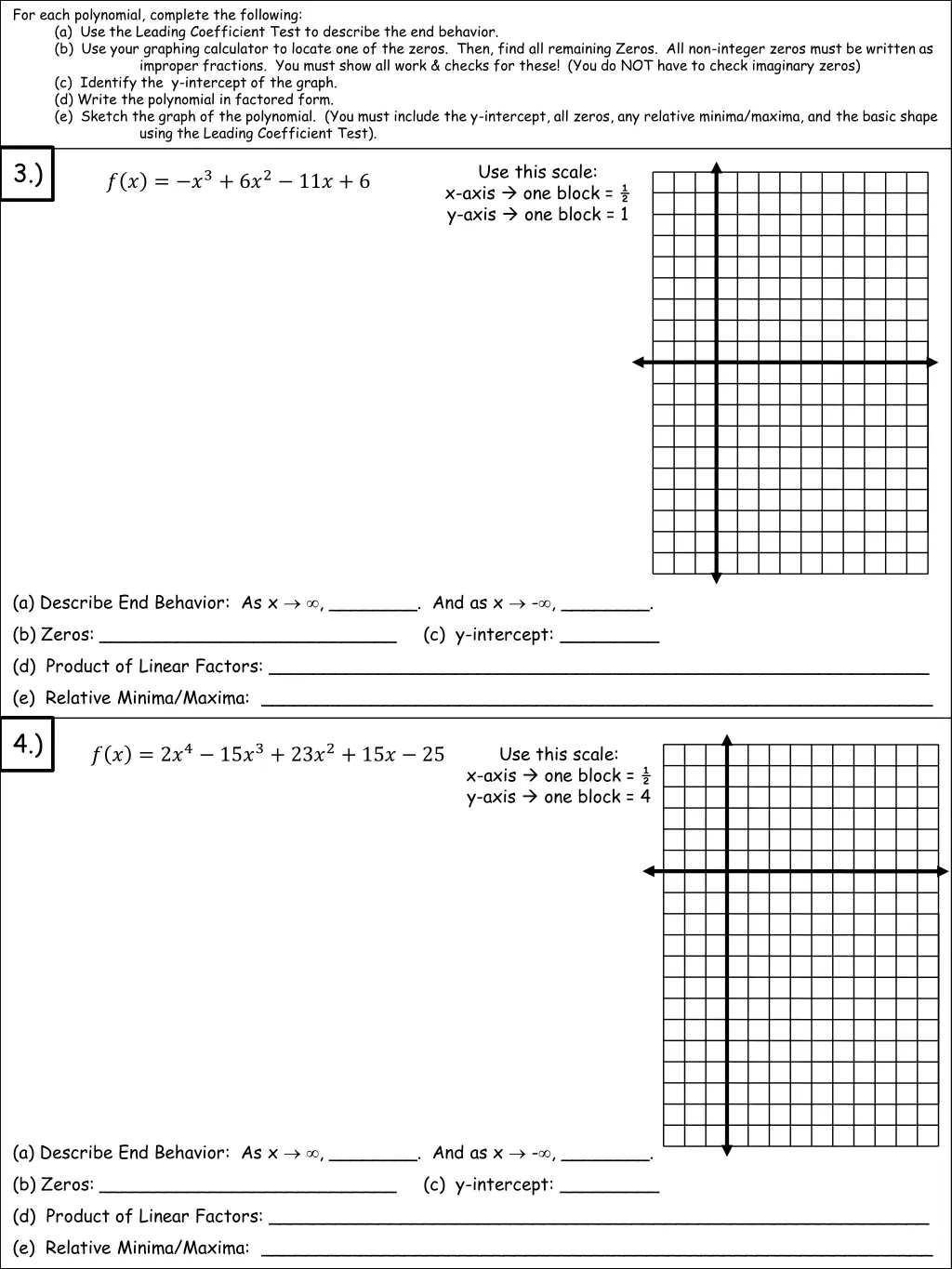 for each polynomial complete the following