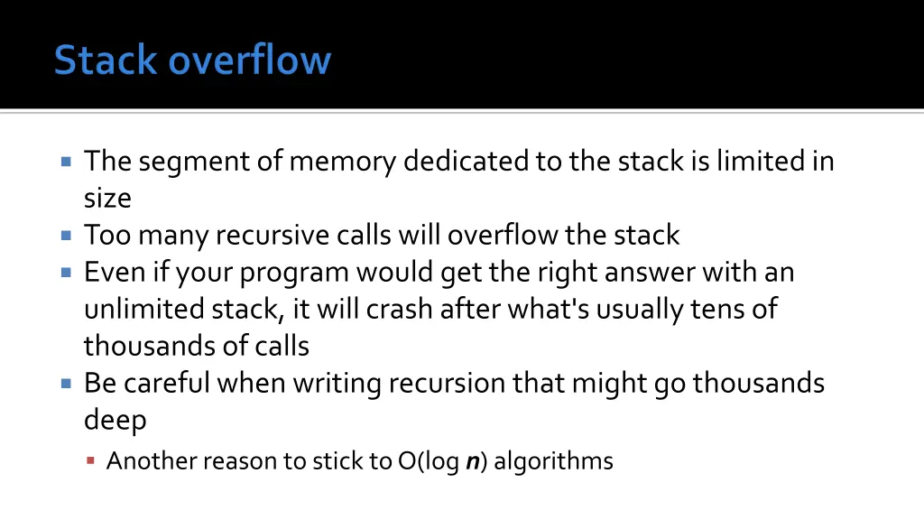 the segment of memory dedicated to the stack