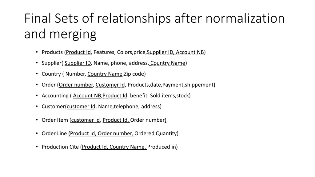 final sets of relationships after normalization