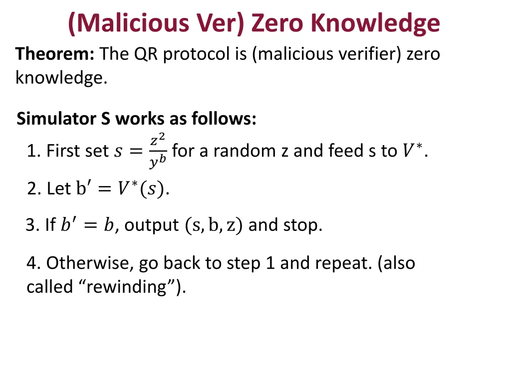 malicious ver zero knowledge theorem