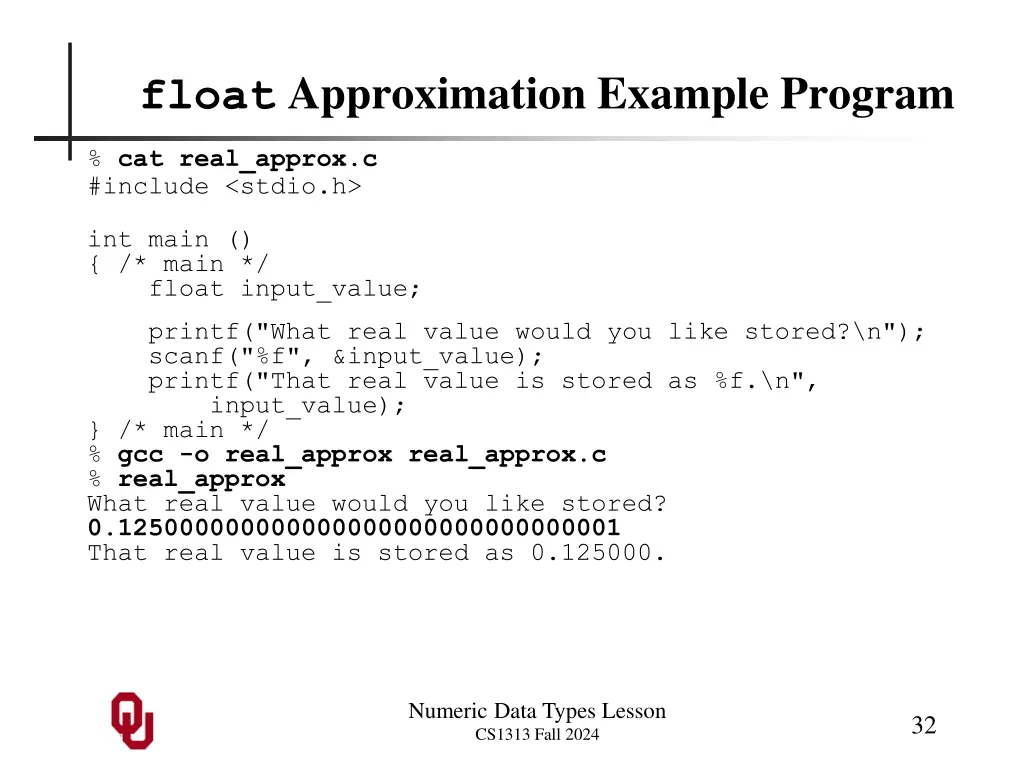 float approximation example program