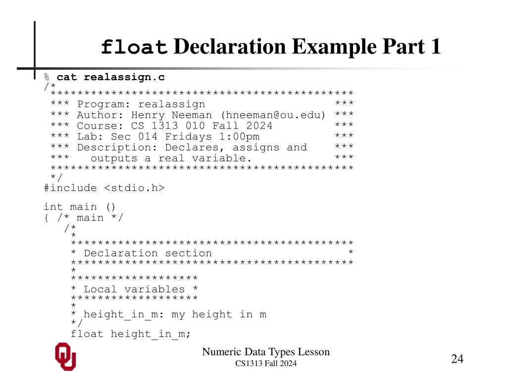 float declaration example part 1