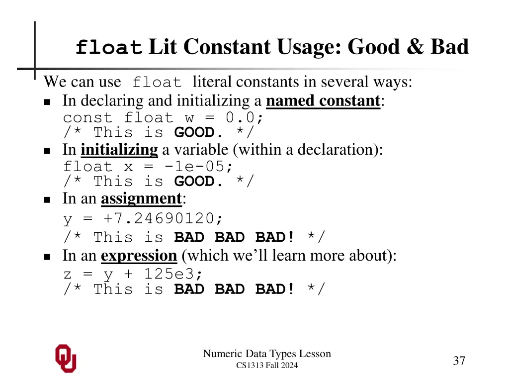 float lit constant usage good bad