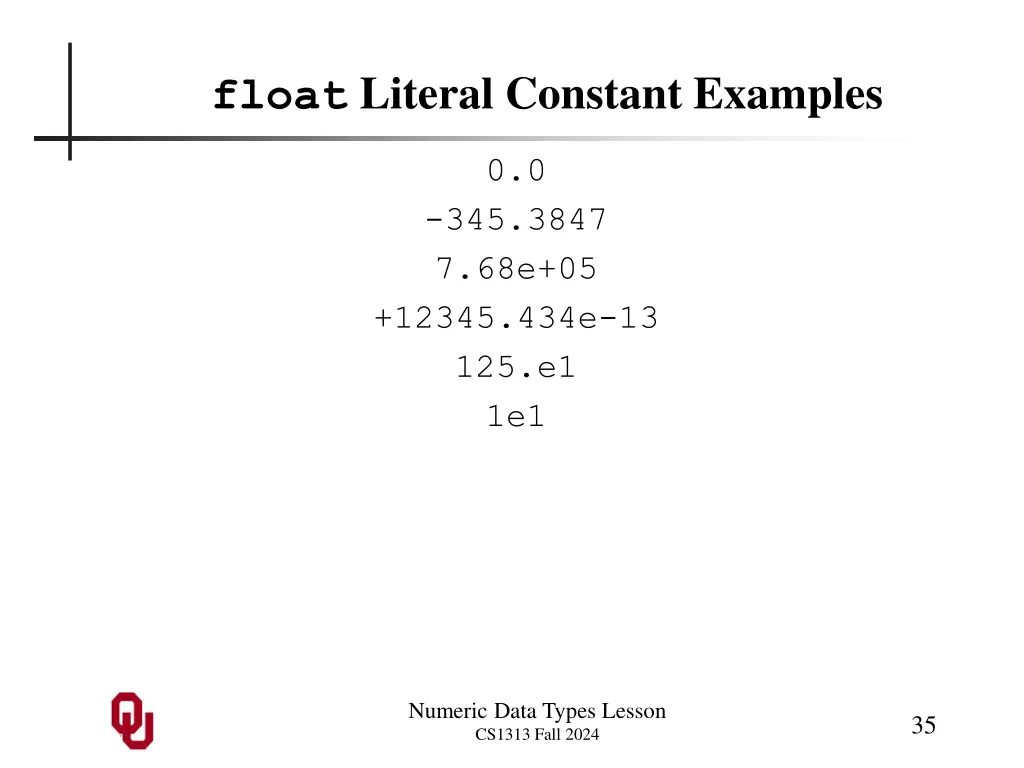 float literal constant examples