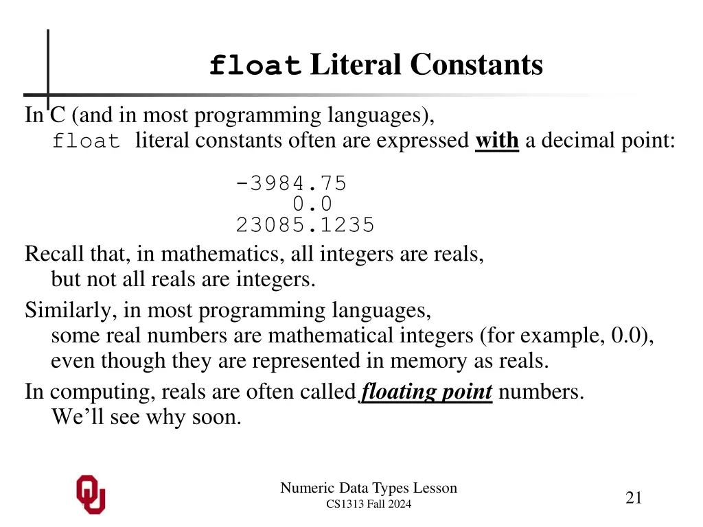 float literal constants