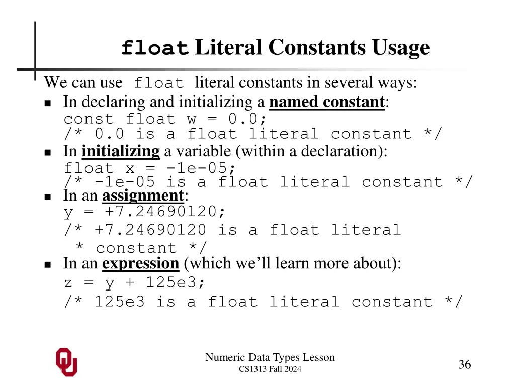 float literal constants usage