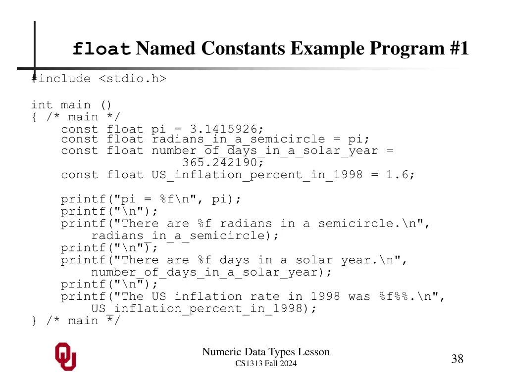 float named constants example program 1