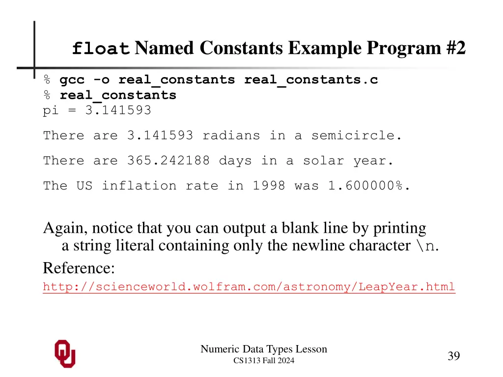 float named constants example program 2