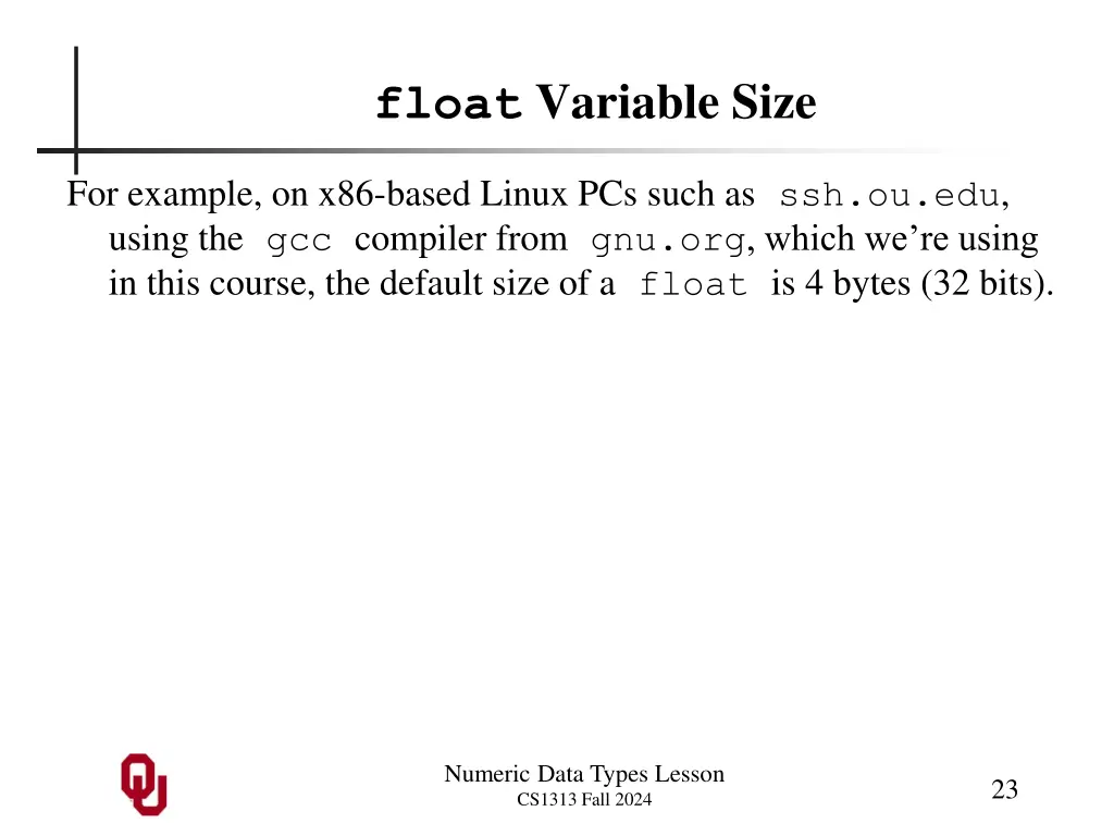 float variable size