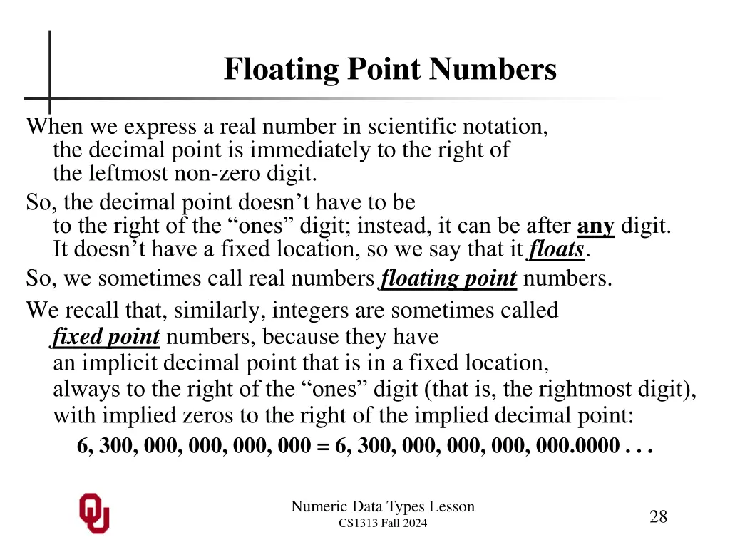 floating point numbers