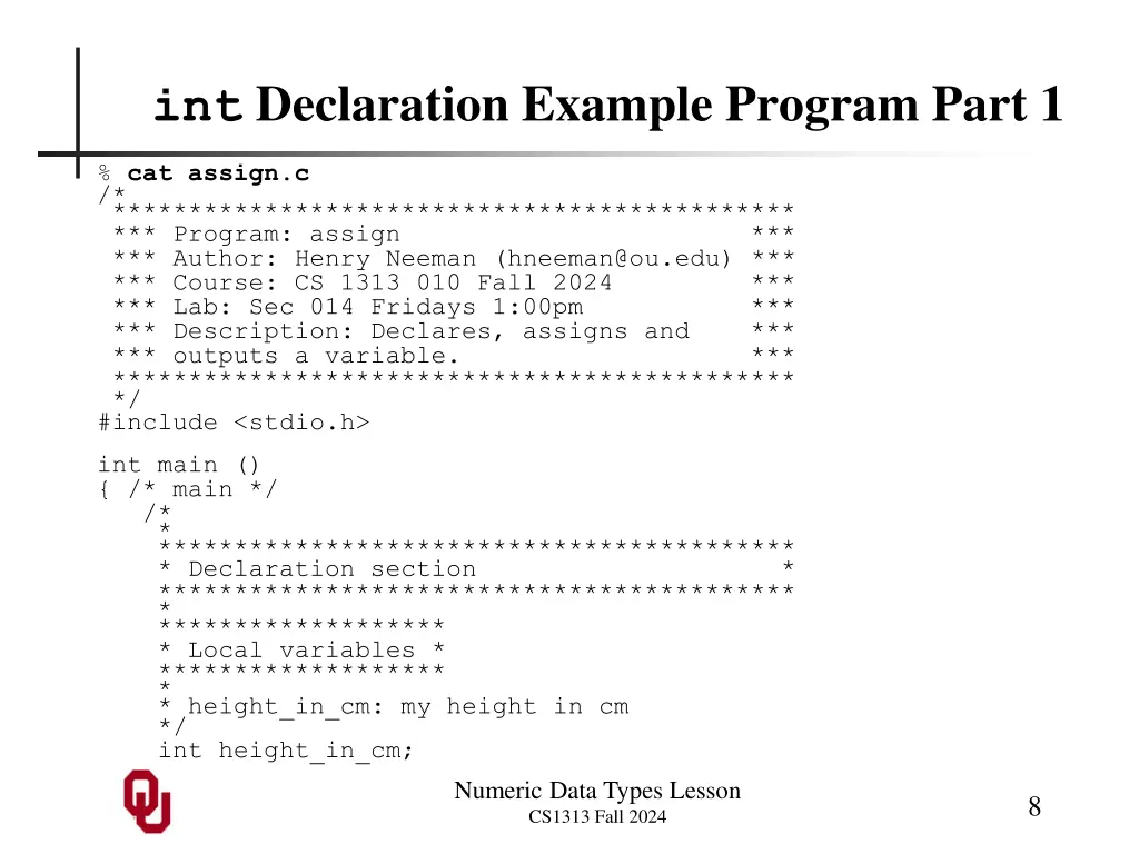 int declaration example program part 1