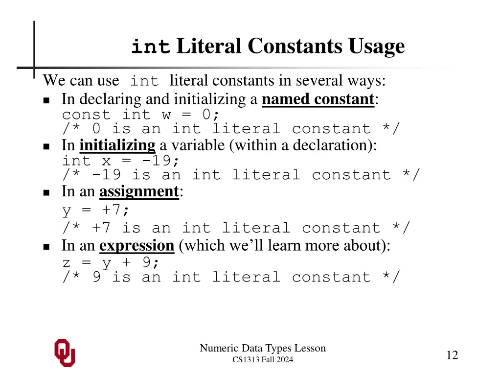 int literal constants usage