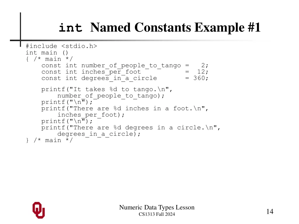 int named constants example 1