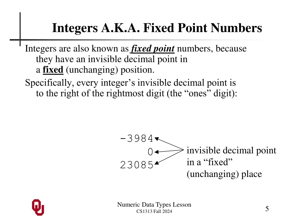 integers a k a fixed point numbers