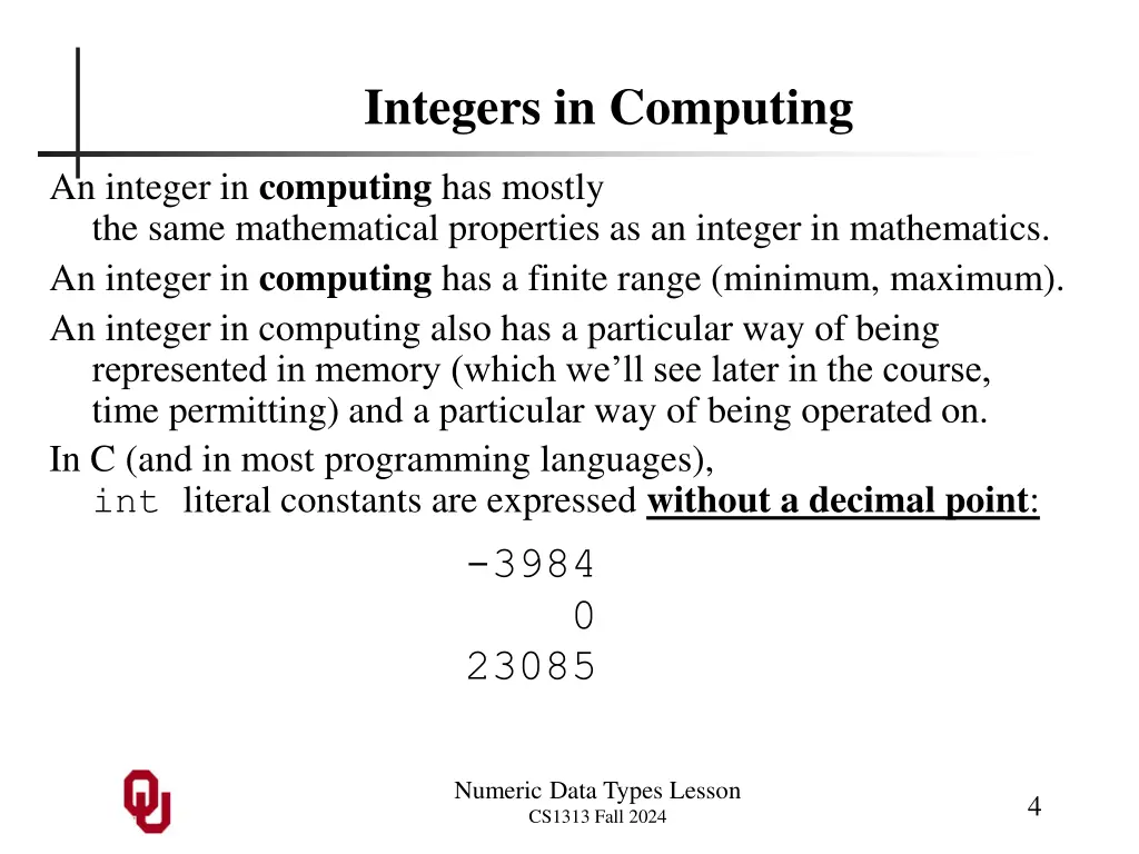 integers in computing