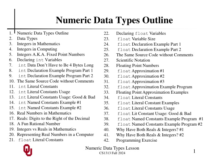 numeric data types outline