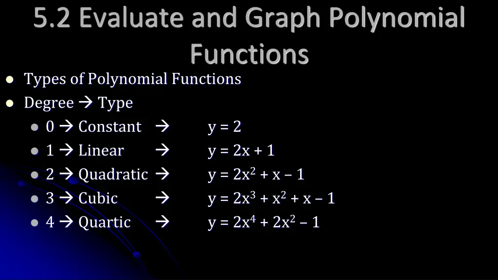 5 2 evaluate and graph polynomial functions types