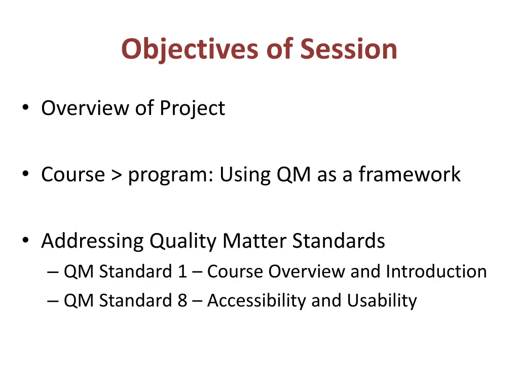 objectives of session