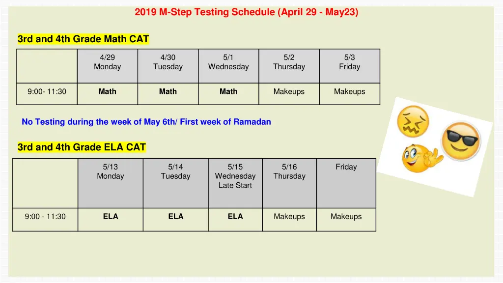 2019 m step testing schedule april 29 may23