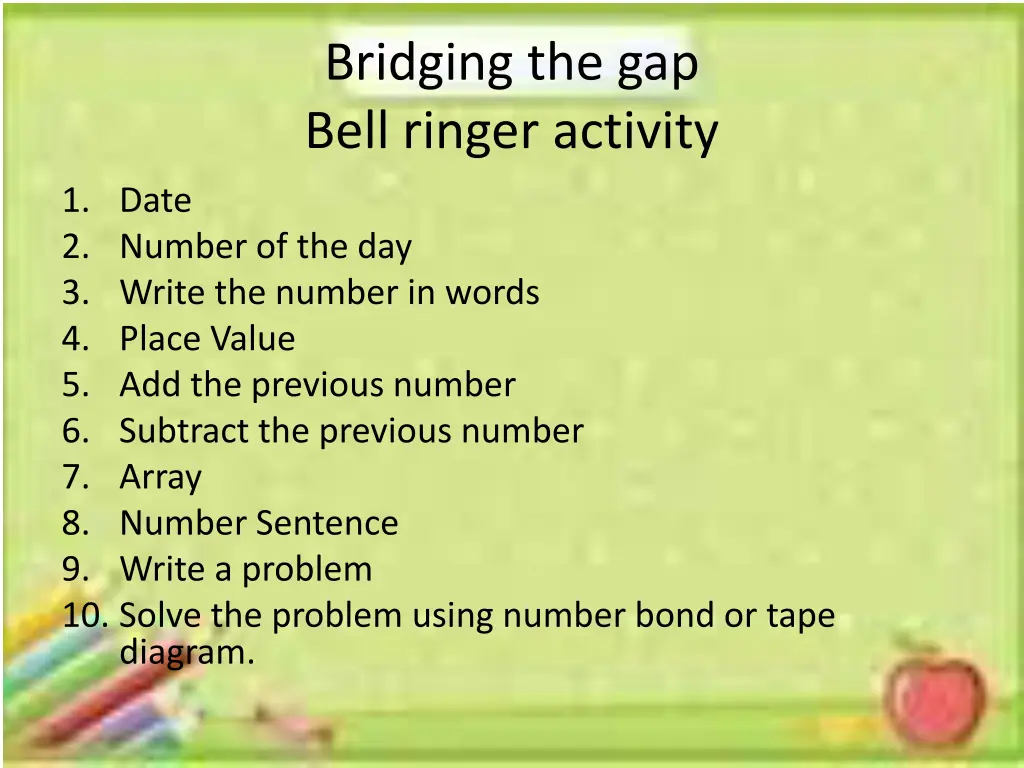 bridging the gap bell ringer activity 1