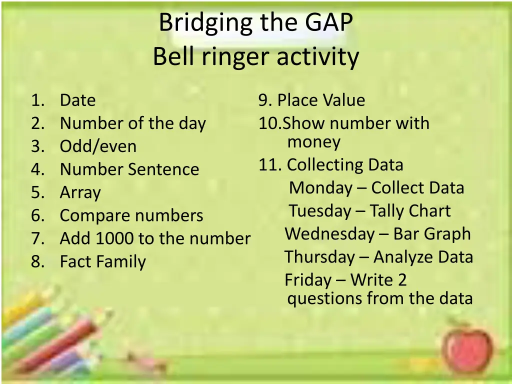 bridging the gap bell ringer activity