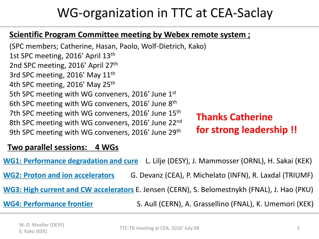 wg organization in ttc at cea saclay 1