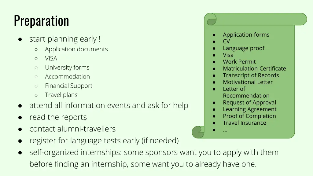 preparation start planning early application