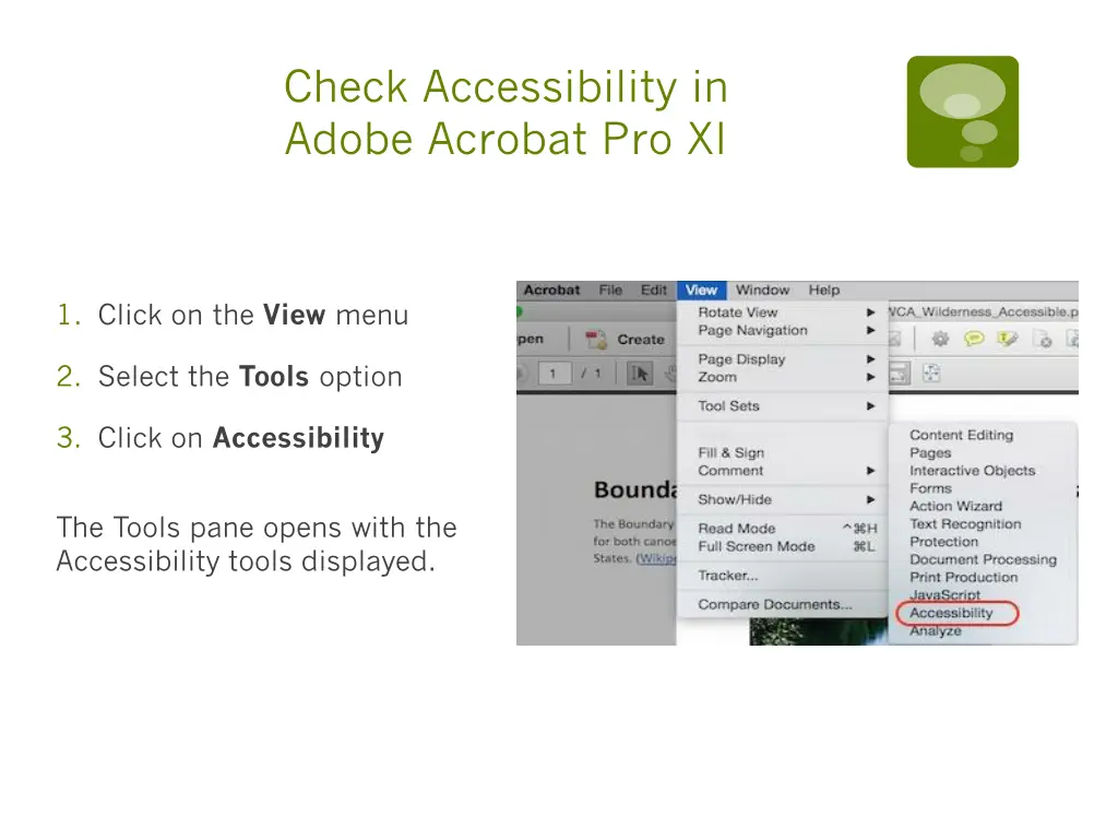 check accessibility in adobe acrobat pro xi