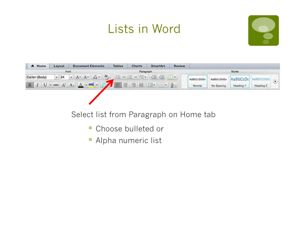 lists in word