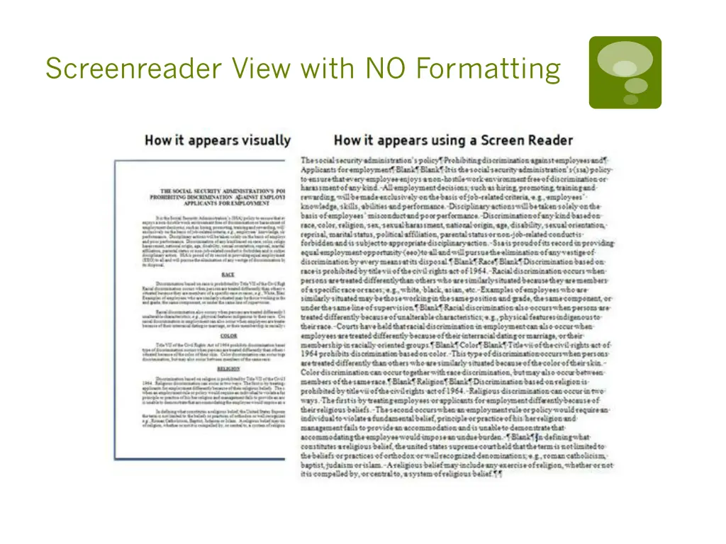 screenreader view with no formatting