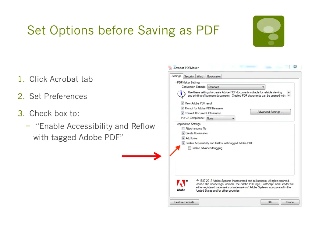 set options before saving as pdf