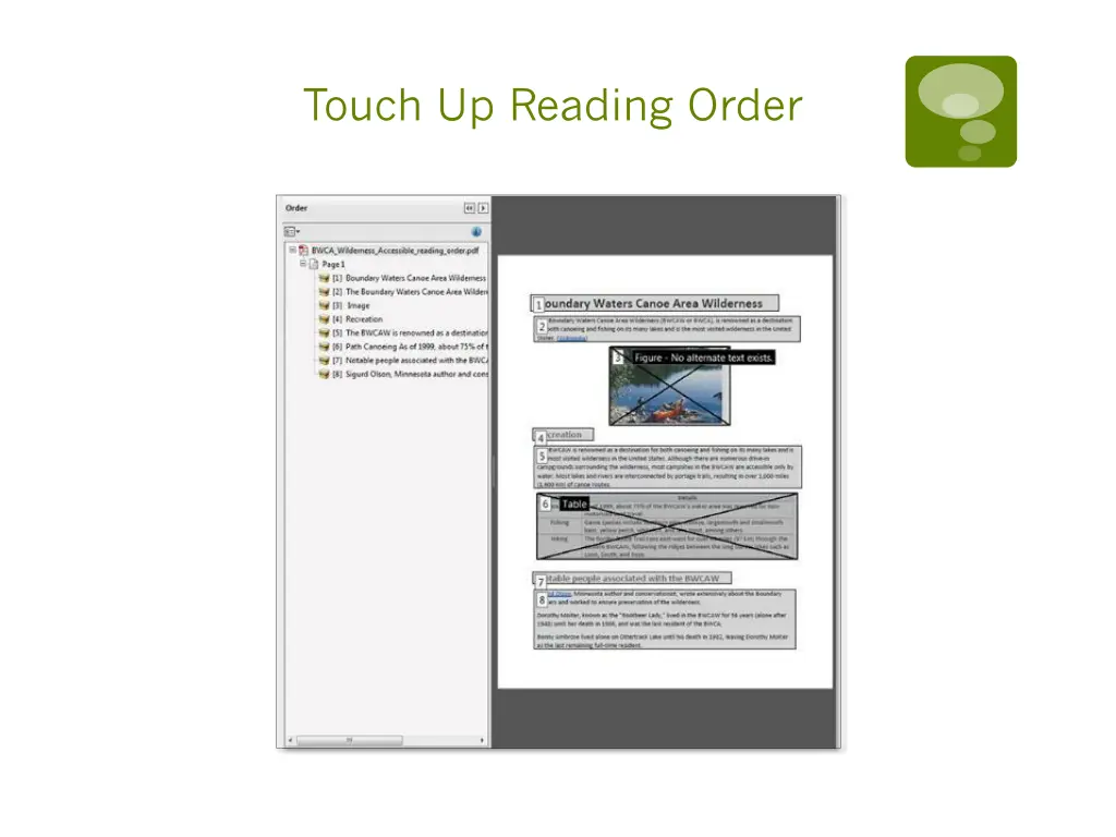 touch up reading order