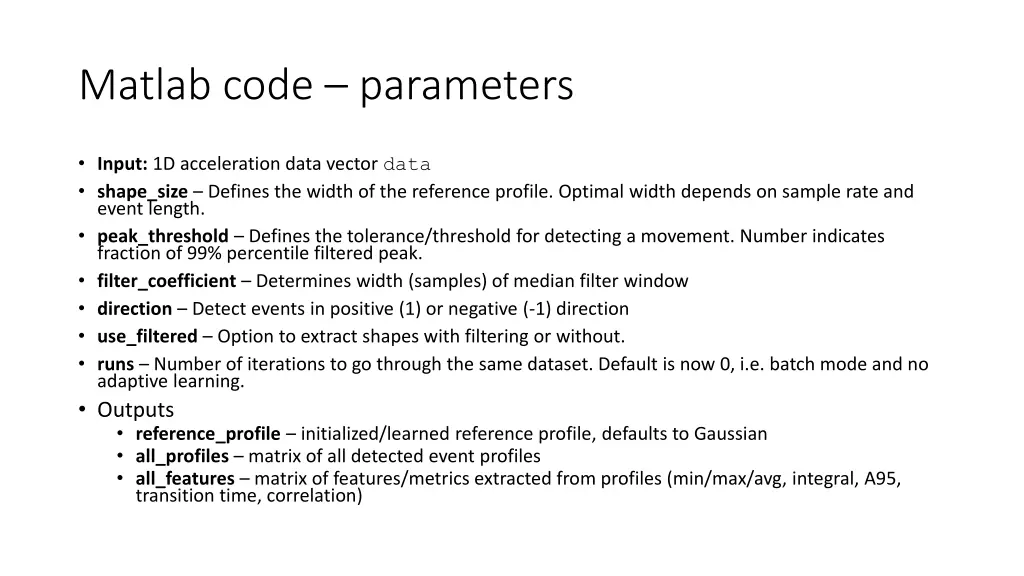 matlab code parameters