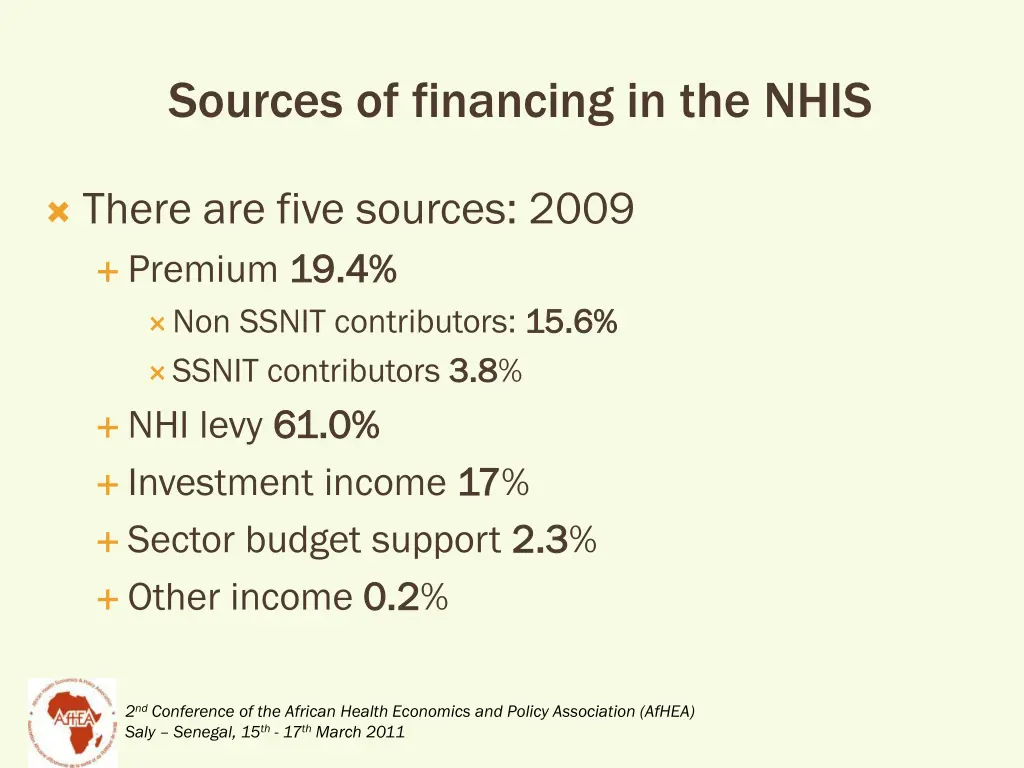 sources of financing in the nhis