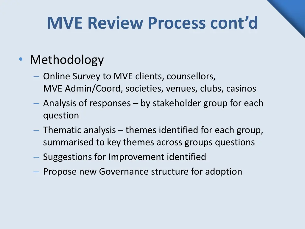 mve review process cont d