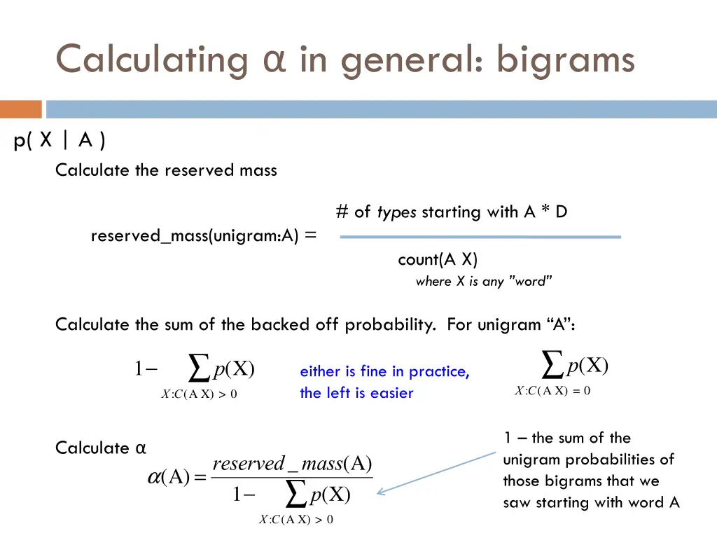 calculating in general bigrams