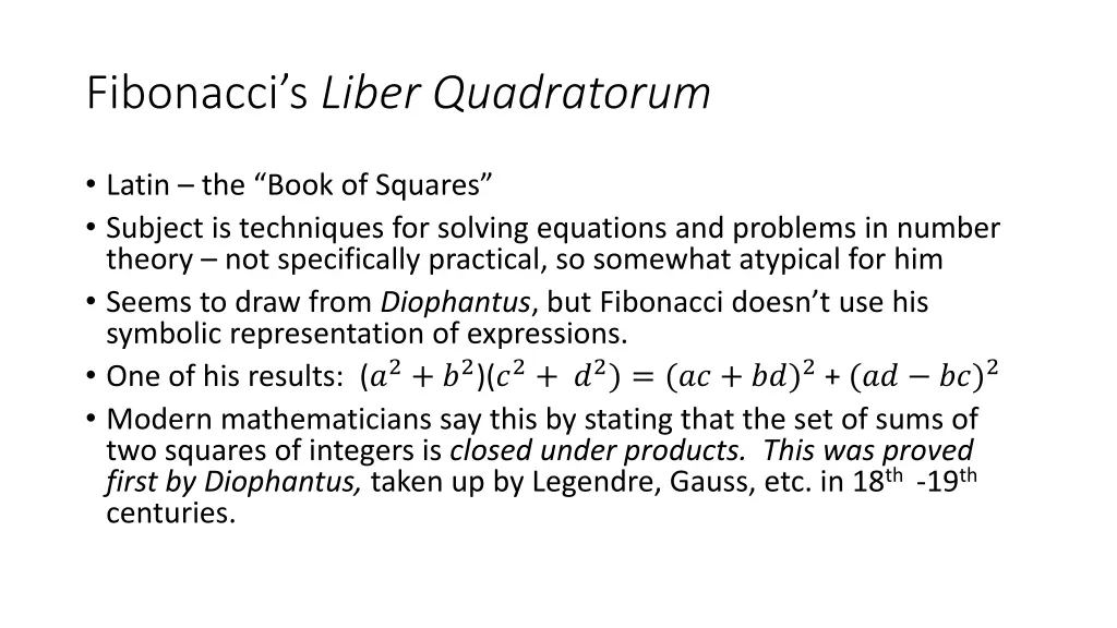 fibonacci s liber quadratorum