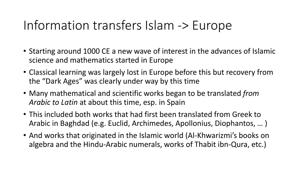 information transfers islam europe