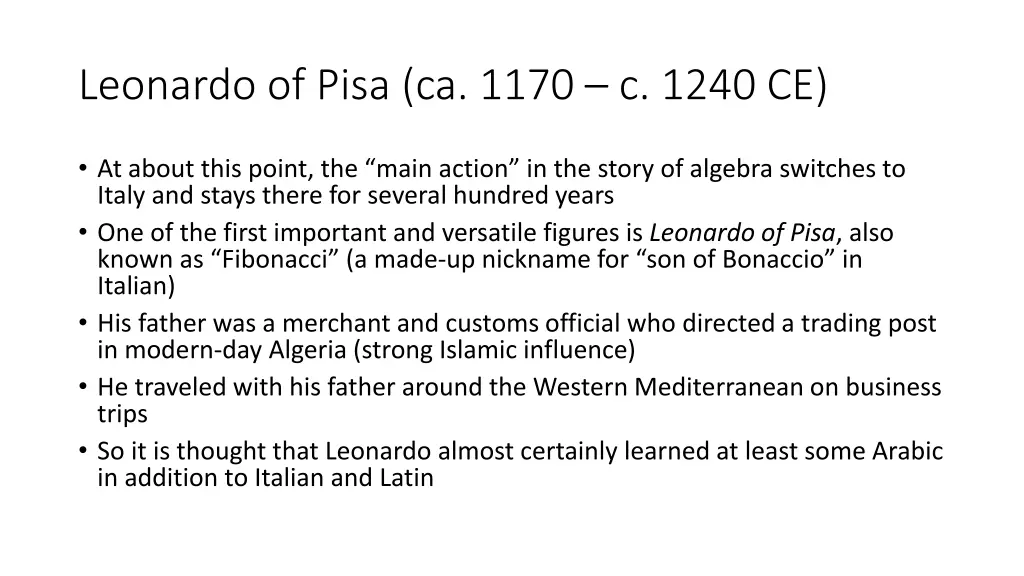 leonardo of pisa ca 1170 c 1240 ce