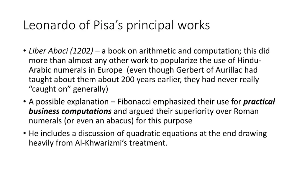 leonardo of pisa s principal works