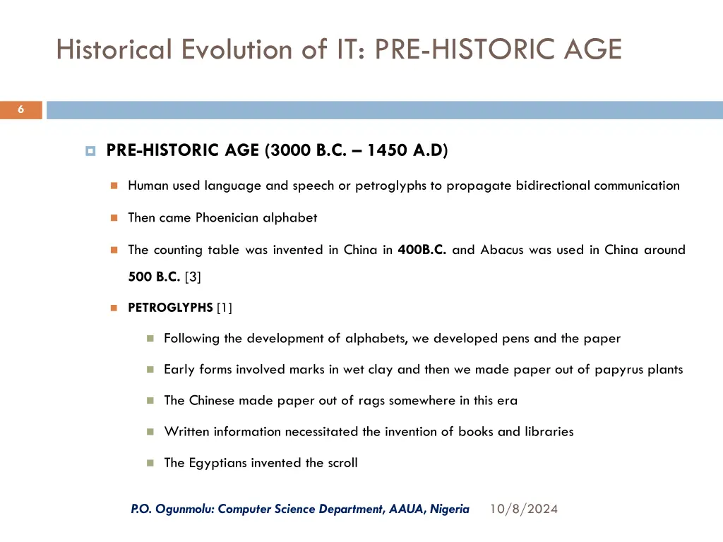 historical evolution of it pre historic age