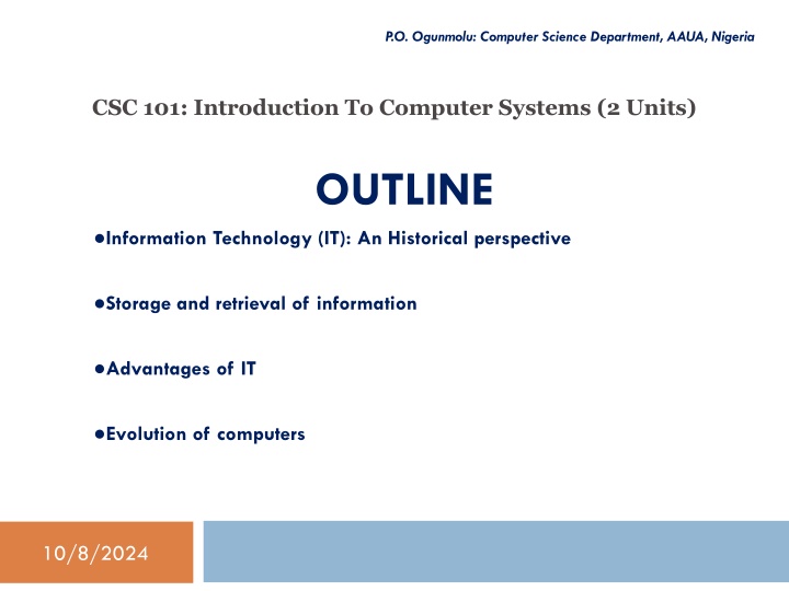 p o ogunmolu computer science department aaua