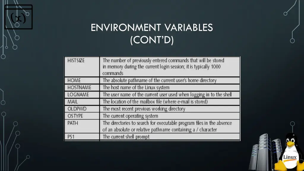 environment variables cont d 1