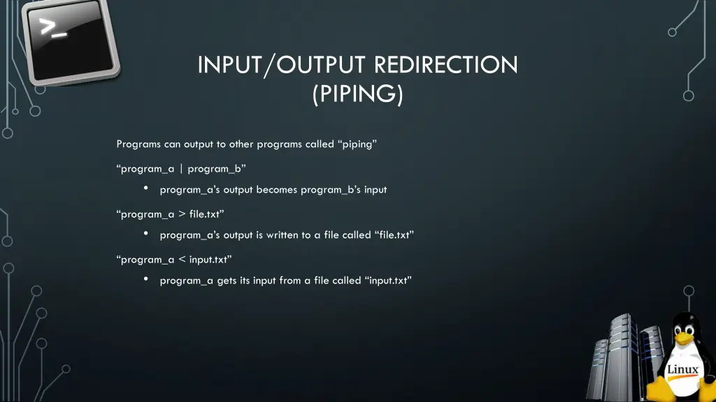 input output redirection piping