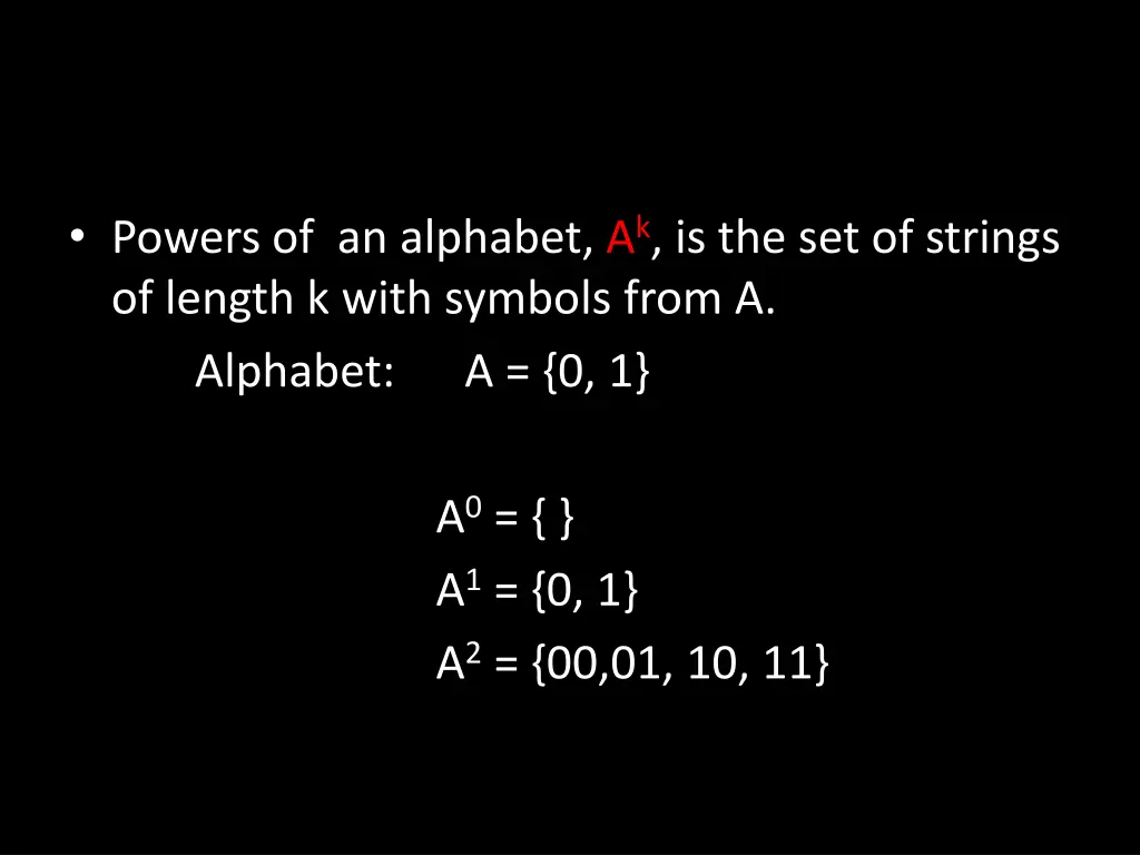 powers of an alphabet a k is the set of strings