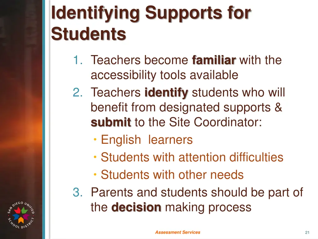 identifying supports for students