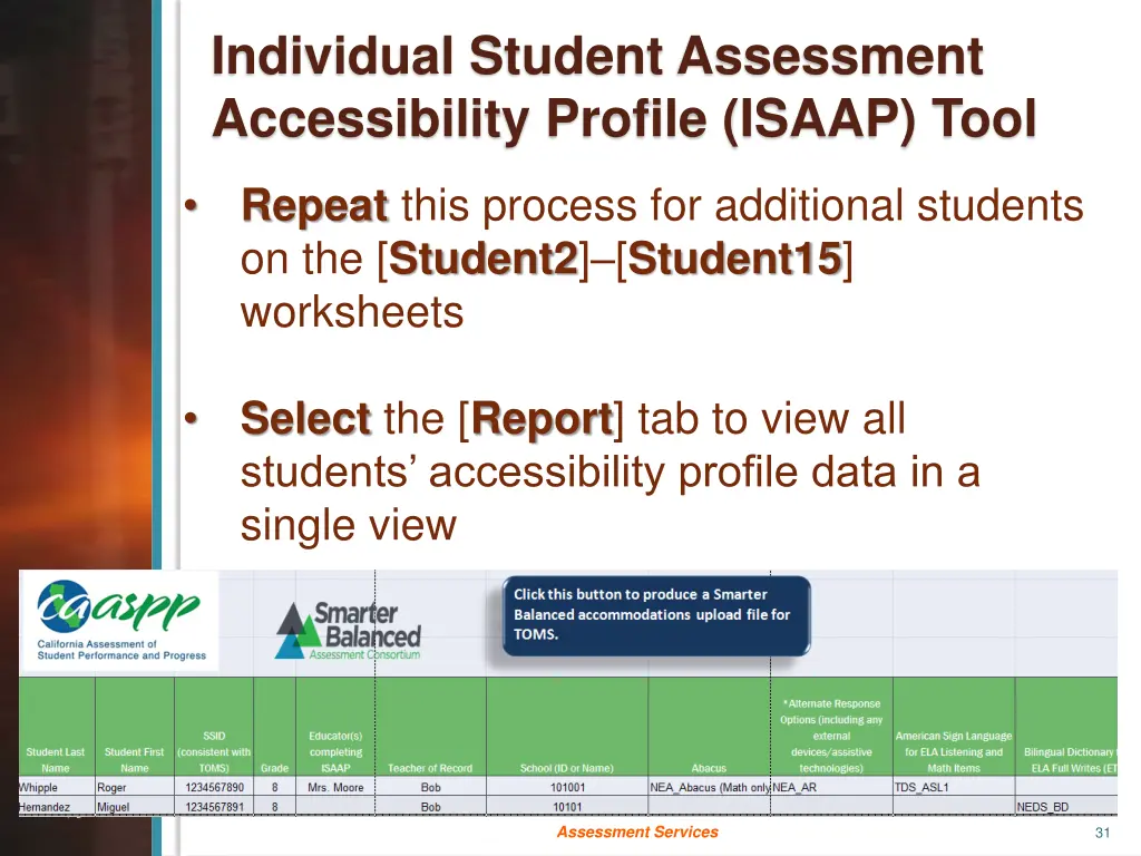 individual student assessment accessibility 8