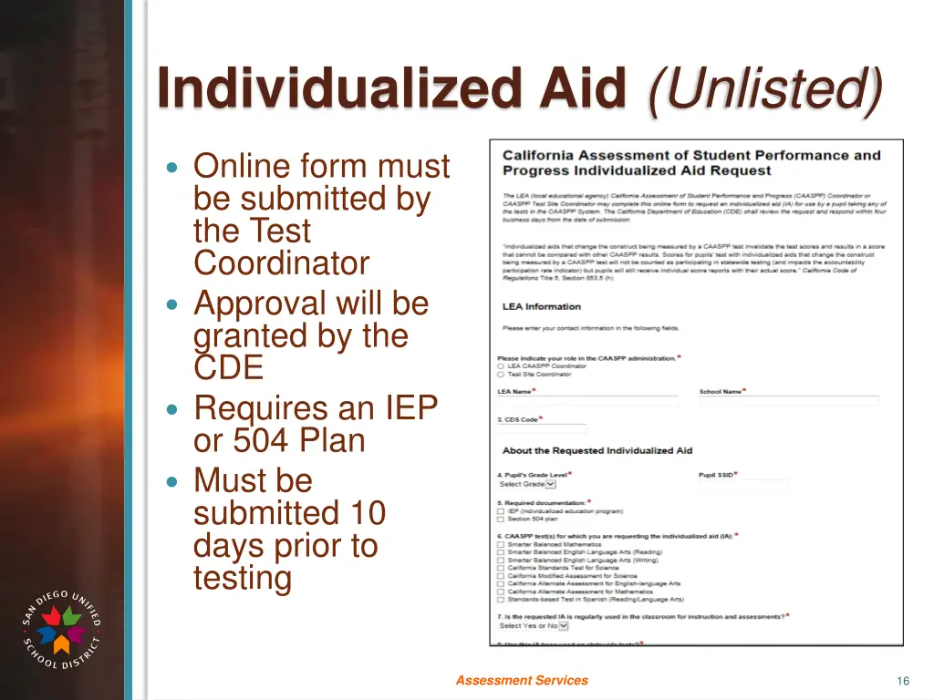 individualized aid unlisted