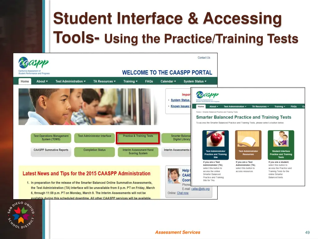 student interface accessing tools using