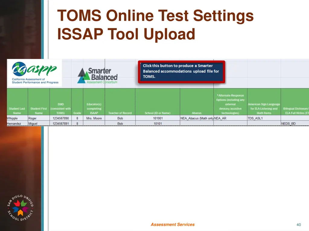 toms online test settings issap tool upload